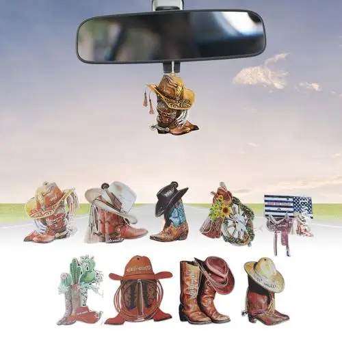 Rear View Mirror Charm Cowboy Hat Hanger For Rearview Mirror Funny Vehicle Ornament For Window Colorful Car Decoration For