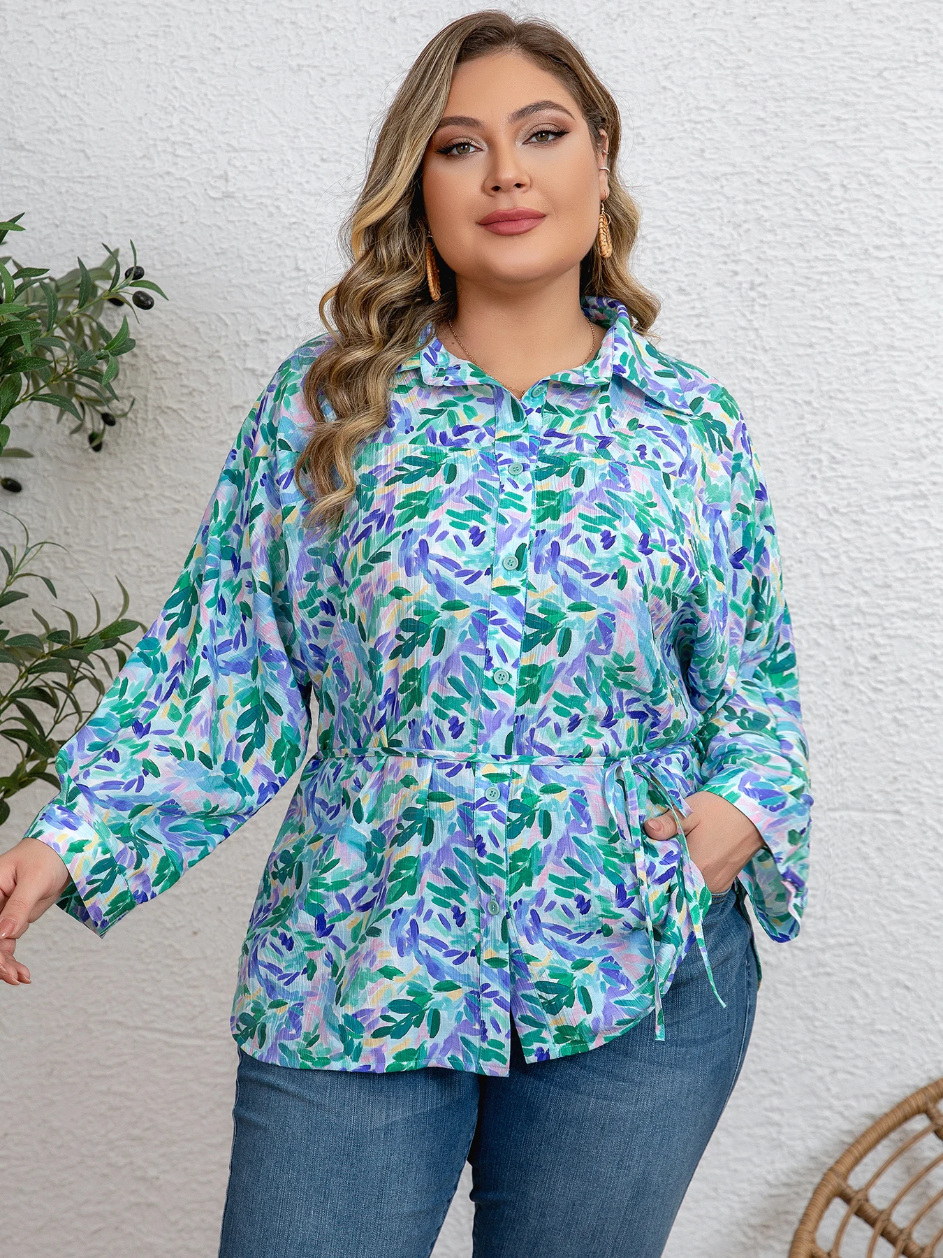 【Большой размер】Женская рубашка в отпускном стиле