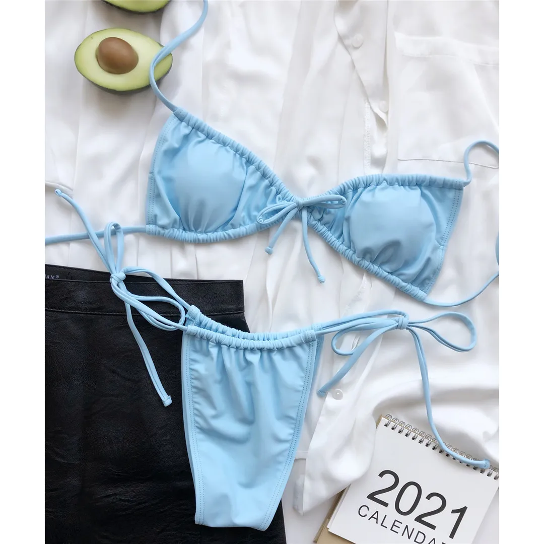 Neuer sexy, winziger, plissierter, geraffter Bikini, Damen-Badebekleidung, zweiteiliger Bikini-Set, gepolsterter Badeanzug, Badebekleidung, Schwimmanzug V2999 – Detail 35