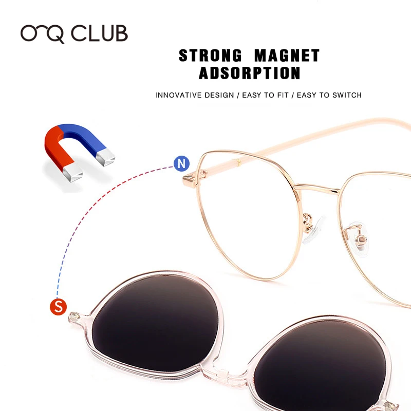 O-Q CLUB Magnetic Clip-on Sun Glasses for Woman Optical Lenses With Medical Recipe Eyewear Women\'s Eyeglass Frame Glass Frames