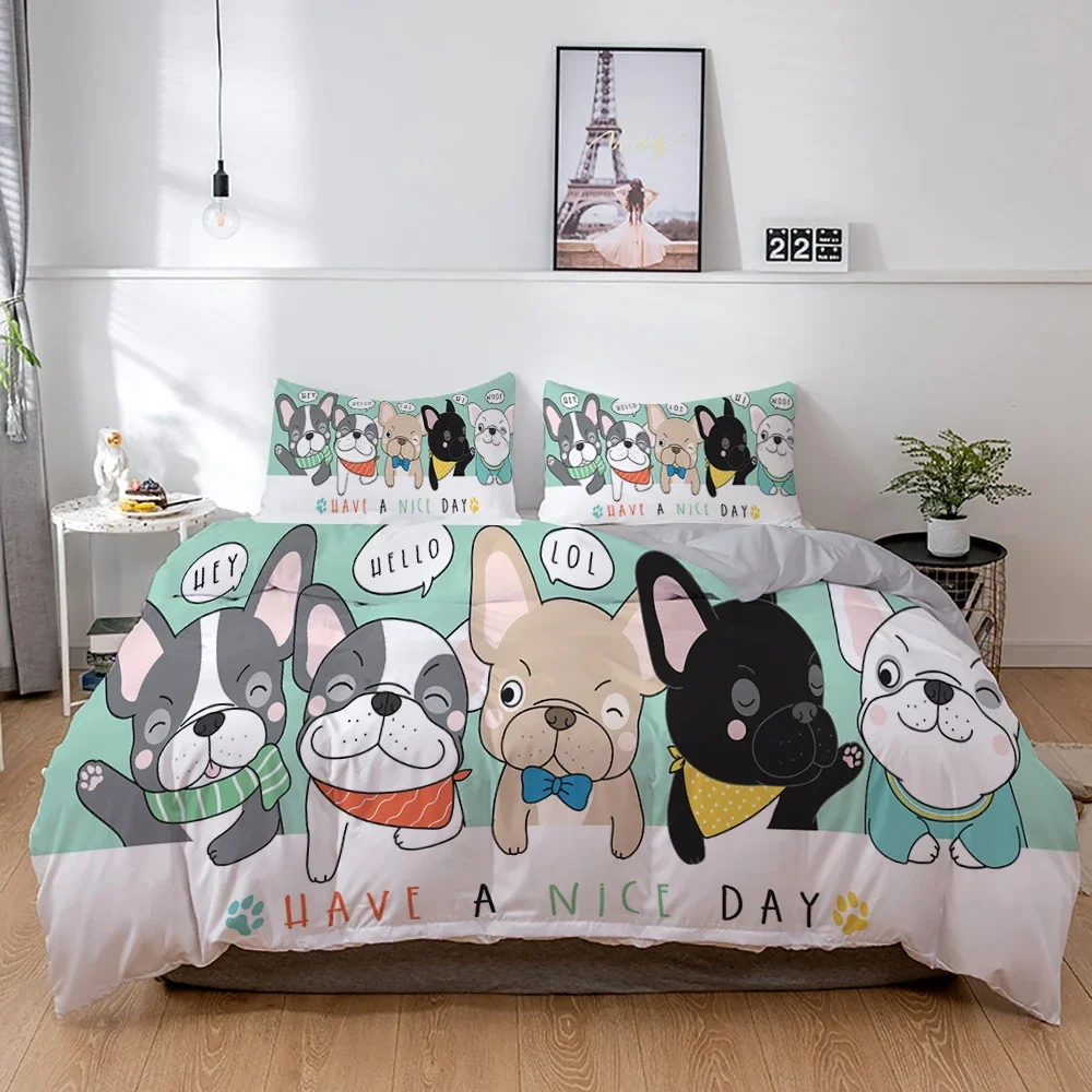 3D Dog Bedding Set Cute French Bulldog Puppy Duvet Cover Sets Cartoon Bed Cover Pet Animals Home Textiles Queen 2/3Pcs King Full