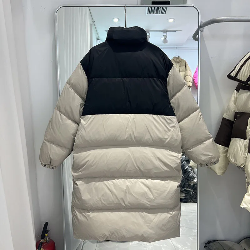 Korean Winter New Color Matching Down Jacket Warm Long Loose Warm Females Parkas Puffer Coat Casual Outerwear