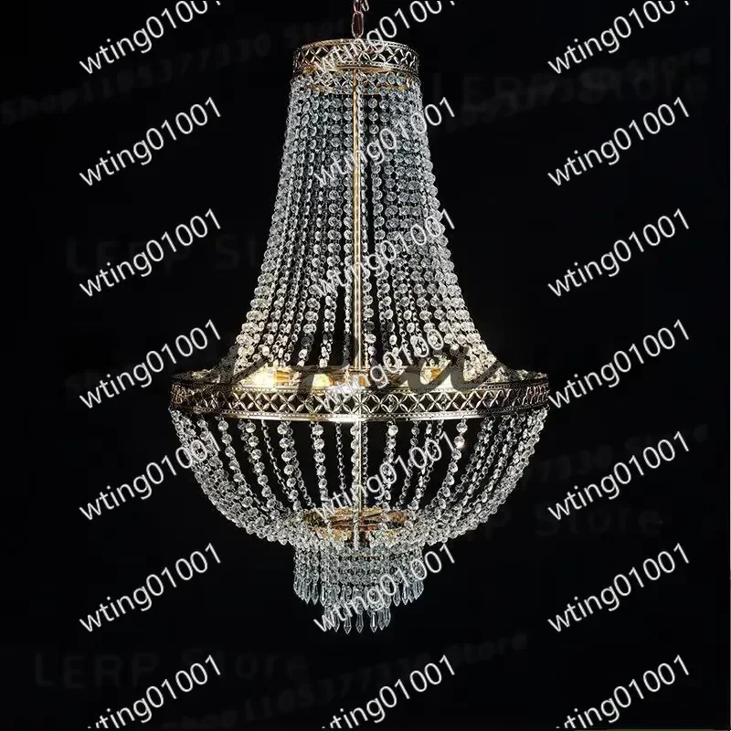 for European Style Iron Crystal Bead Chandelier Wedding Stage Decor Light Curtain Venue Layout Props Elegant Hanging Lamp