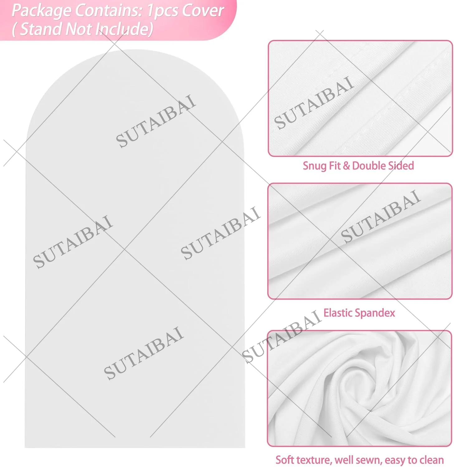 ピンクのリボンと小さな花が描かれたアーチ型の背景カバー、ピンクの伸縮性のあるアーチ型スタンドカバー、コケットガールの誕生日パーティーの装飾に