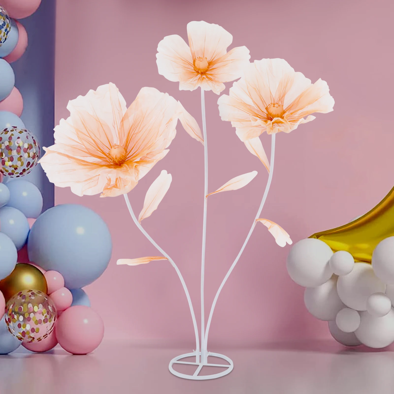 

3-Head Artificial Giant Flowers, Gradient Champagne Silk Flowers with Reinforced Stems, Modern Romantic Wedding Floorstanding