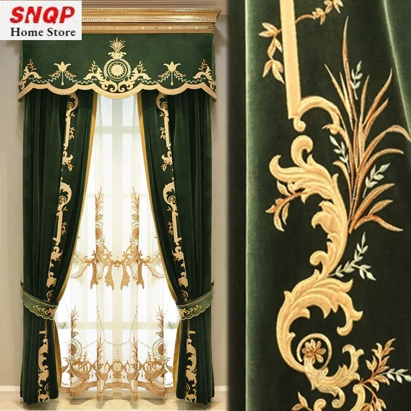 French High-end Embroidered Velvet Curtains for Living Room Hall Bedroom Dining Luxury Grace Decor Custom Size European Style