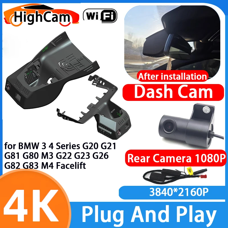 for BMW 3 4 Series G20 G21 G81 G80 M3 G22 G23 G26 G82 G83 M4 Facelift 4K Wifi Car DVR Video Recorder Dash Cam Front Rear Camera