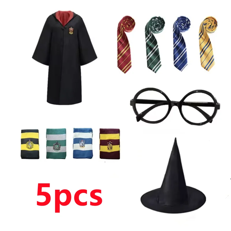 Uniform 6Pcs Set Anime Harris Slytherin Cloak Cosplay Costume Magic School Wizardry Clothing Cape Scarf Tie Glasses Hat Prop