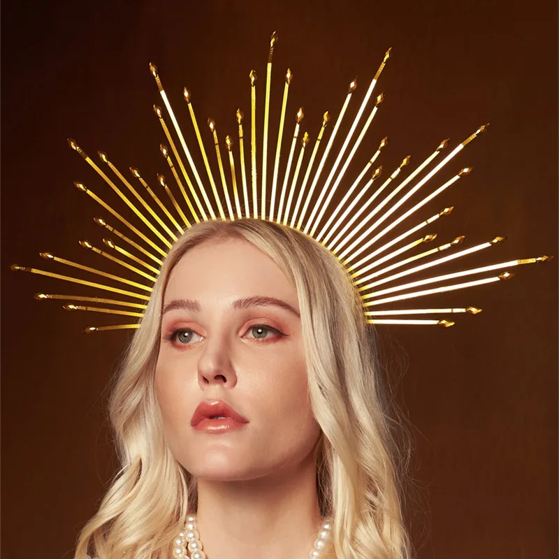 Mary Halo Goddess Wedding Party Headwear Crown Headband Golden Hair Accessories Halloween Costume Star Headpiece