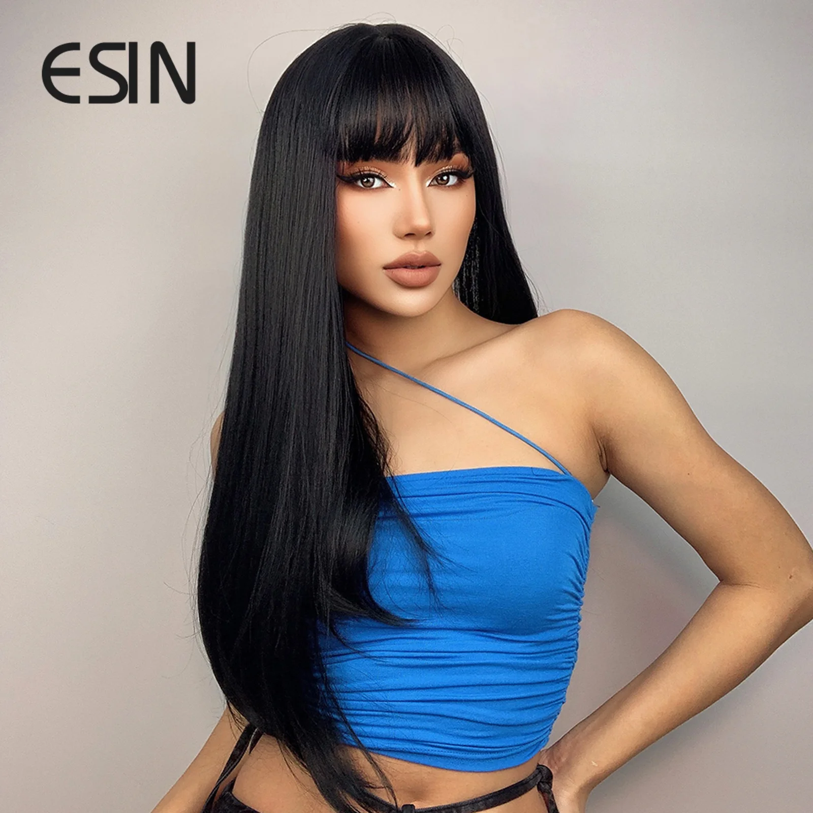 ESIN Synthetic Wigs Black Wigs for Women Long Straight Wigs with Bangs Heat Resistant Fiber DailyCosplay Party  Natural looking