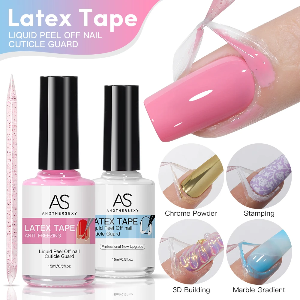 AS 15ml Peel Off Latex Nail Gel Polish Liquid Tpo Free Anti-overflow Nail Edge Protection Varnish Air Dry Nail Care With Tool