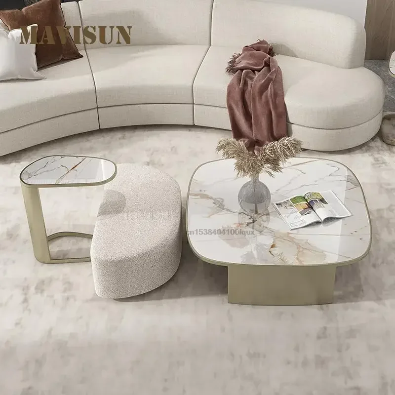 Luxury Living Room Small Furniture With Marble Pattern A Set Of 3 White Coffee Table Postmodern Sofa Side Table Combination