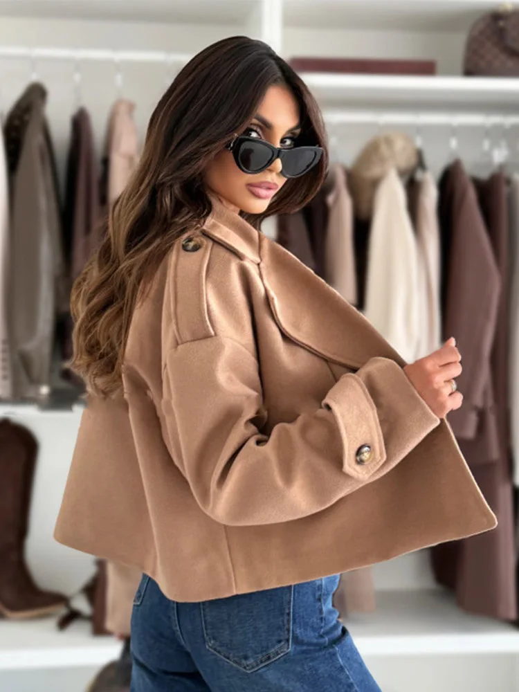 

Модное повседневное пальто, новая осенне-зимняя однотонная повседневная короткая шерстяная куртка с длинными рукавами для женщин, пальто, женская одежда