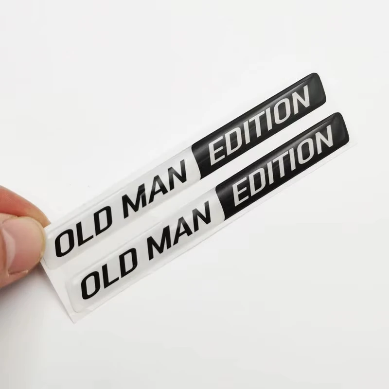 2pcs Old Man Edition 3D Epoxy Emblem Stickers Funny Car Decals For Fender Door Waterproof Universal Fit All Model