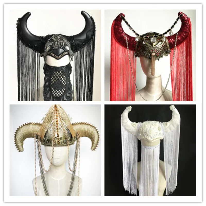 Punk horn tassel exaggerated headdress performance Halloween armor pirate devil shape one piece