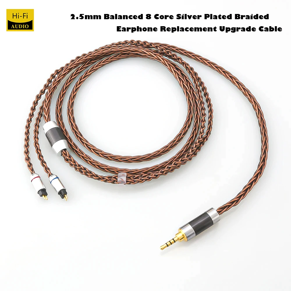 2.5mm Balanced 8 Core Silver Plated Braided Earphone Replacement Upgrade Cable Silver Plated Wire Earphone Cable for BL03 V80 KZ