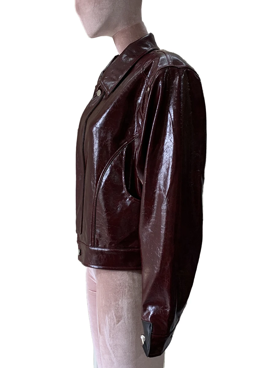 Spring Autumn Short Oversized Shiny Reflective Pu Leather Jacket Women Shoulder Pads Luxury Designer Emo Streetwear Clothes 2026