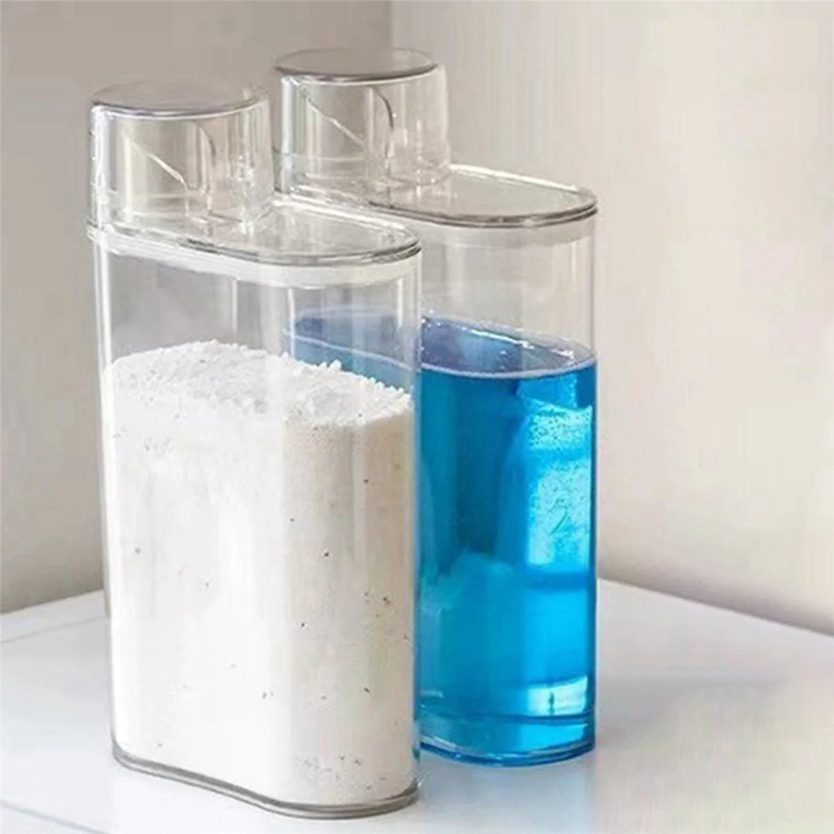 A88E-2X Transparente Waschmittelspenderflasche, versiegelter Tank für Waschmittelpulver, Bleichmittel, Waschküche