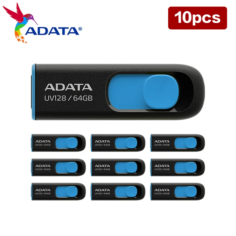 Wholesale 10 Pieces ADATA USB 3.2 Flash Drive UV128 32GB 64GB Original Flash Disk Pen Drive for Computer