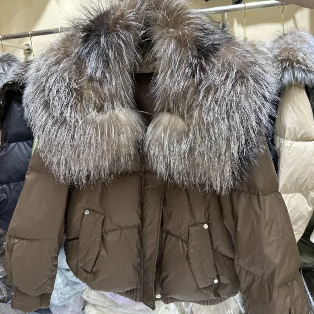 2025 Autumn New White Duck Down Jacket Women Winter Down Coat Thick Short Fashion Young European Real Fox Fur Collar Overcoats