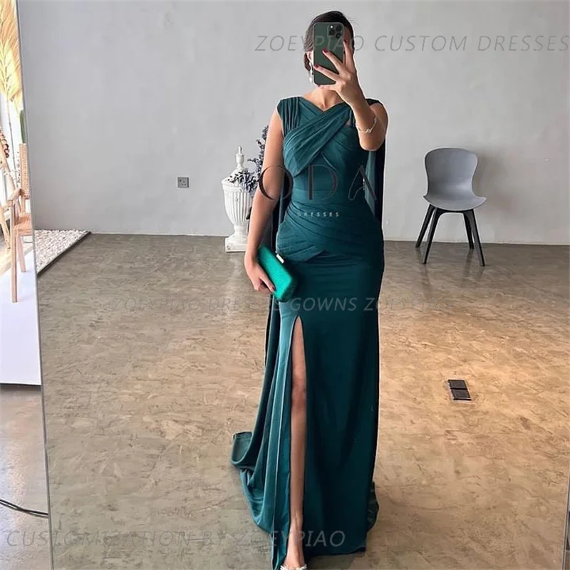 Vestido de noche de fiesta de sirena con cuello en V para mujer, vestido de fiesta de Dubai verde lujoso, vestidos de ocasión formales con abertura lateral, 2024