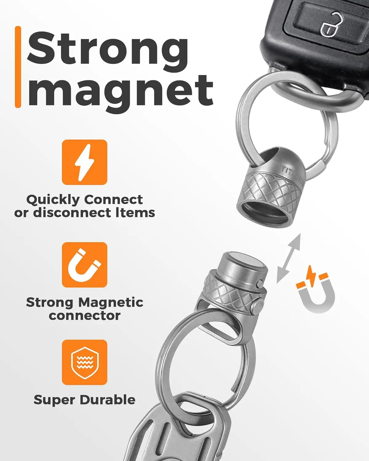 TIMULTI titanium release keychain, Titanium Magnetic Heavy Duty Swivel Quick Release Keychain, 2 titanium keychain + 4 key ring