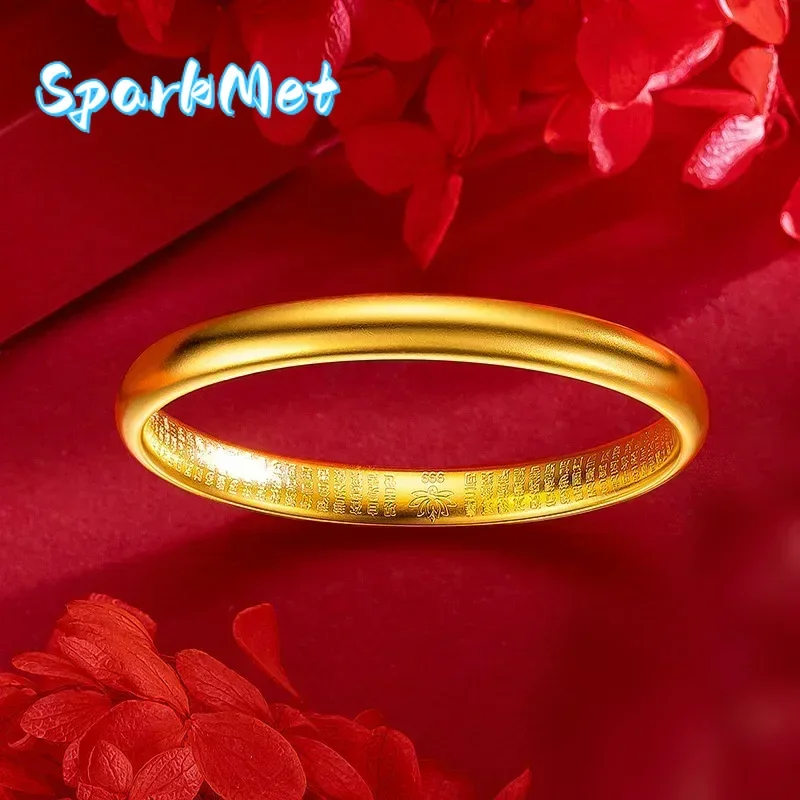 Christmas 999 Real Gold Bracelet, 24K Ancient Heart Sutra Women Frosted Inheritance Solid Pure Gold Charm Bracelet Birthday Gift