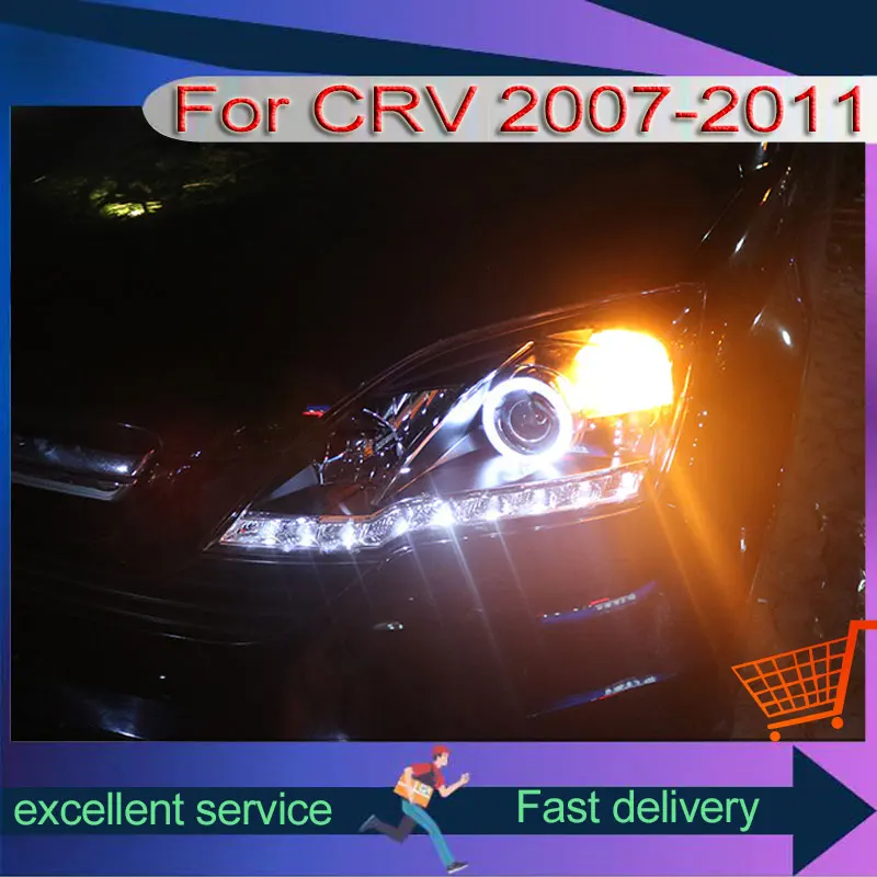 Front Lamps For Honda CRV 2007-2011 Modified Automobile Assembly With LED Angel Eye Daytime Running Light Lens Xenon Headlights