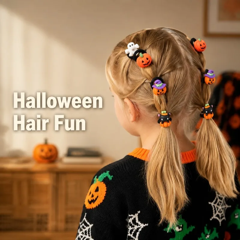 Halloween Pumpkin Ghost Hair Ties Elastic Non Slip Ponytail Holders for Girls Cosplay Party Costume Hair Accessories