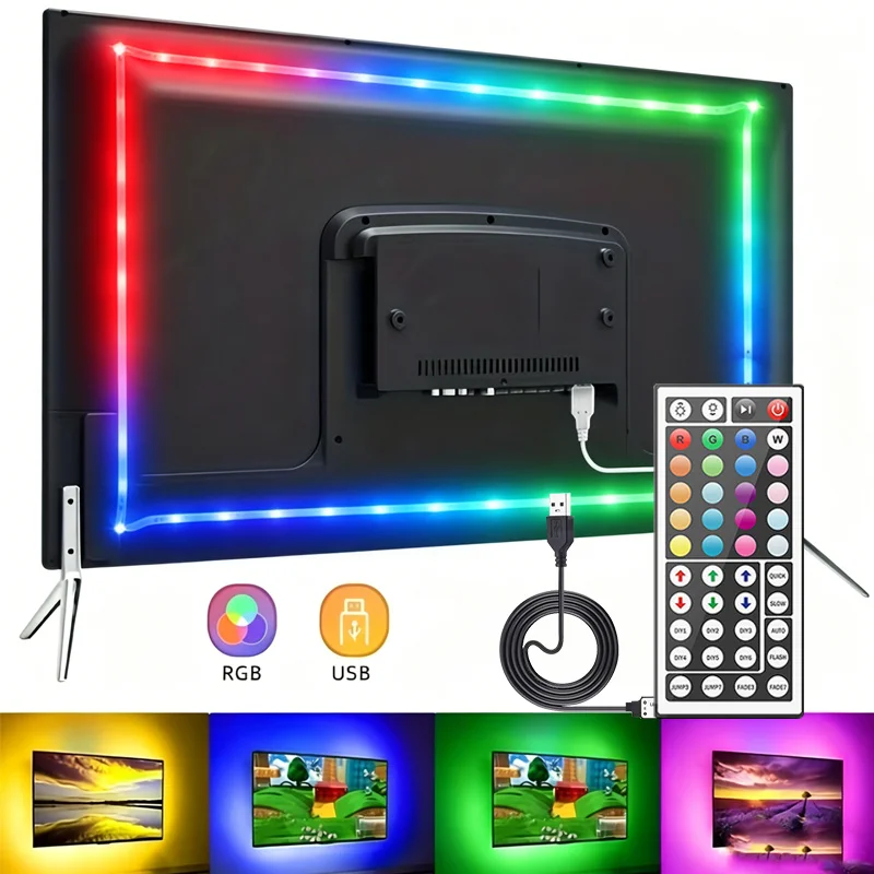 5V LED DIY Strip Light, RGB for Various Scenes with Double-Sided Adhesive Tape Easy Installation - Ambient Bedroom & Computer