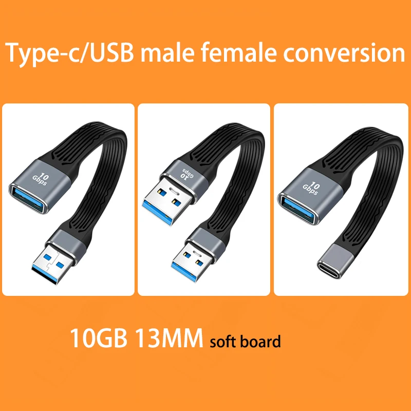 USB /Type-C Male/female Conversion Extension Cable Charging USB Flash Drive For OTG Computers, Laptops, 10GB 13MM Soft Board