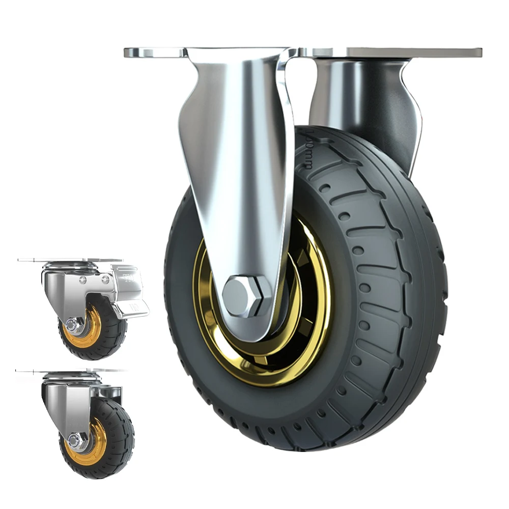 Roulette universelle résistante à la roue de 3/4/5 pouces, avec frein, roulettes en caoutchouc silencieuses et lourdes pour chariots à main directionnels, petites poulies de remorque