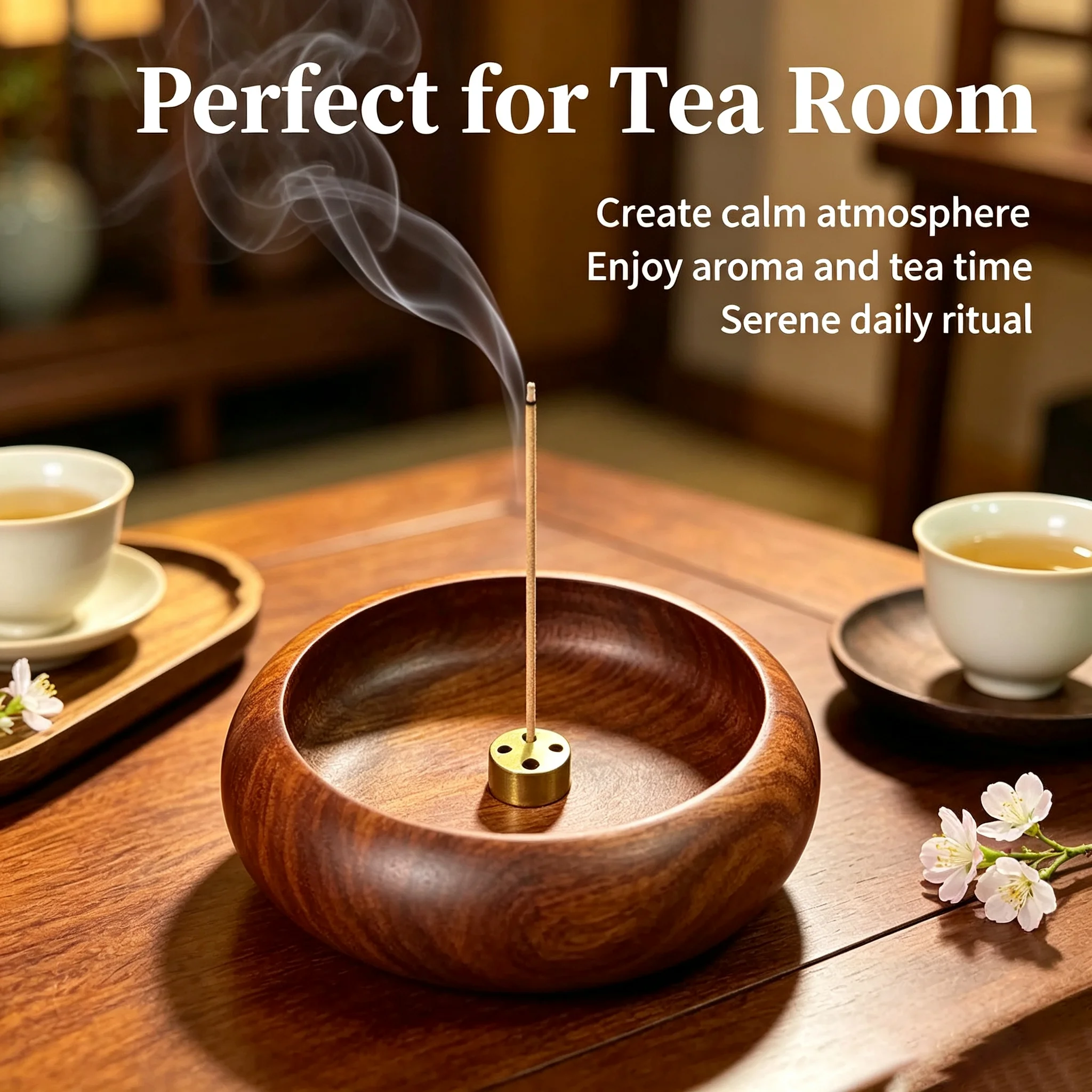 Round Wood Incense Burner 1 Piece Solid Wood Bowl Groove Ash Tray Zen Desktop Decor