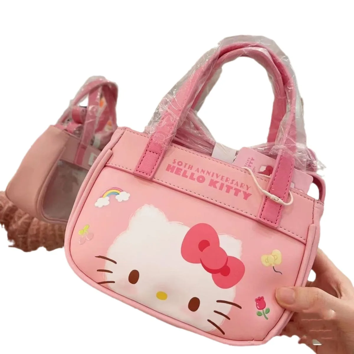 Sweet Hellos Kittys Cute New Girl\'s Handheld Crossbody Bag Women\'s Heart Mini Handbag Zipper Phone Bag Shopping Decoration