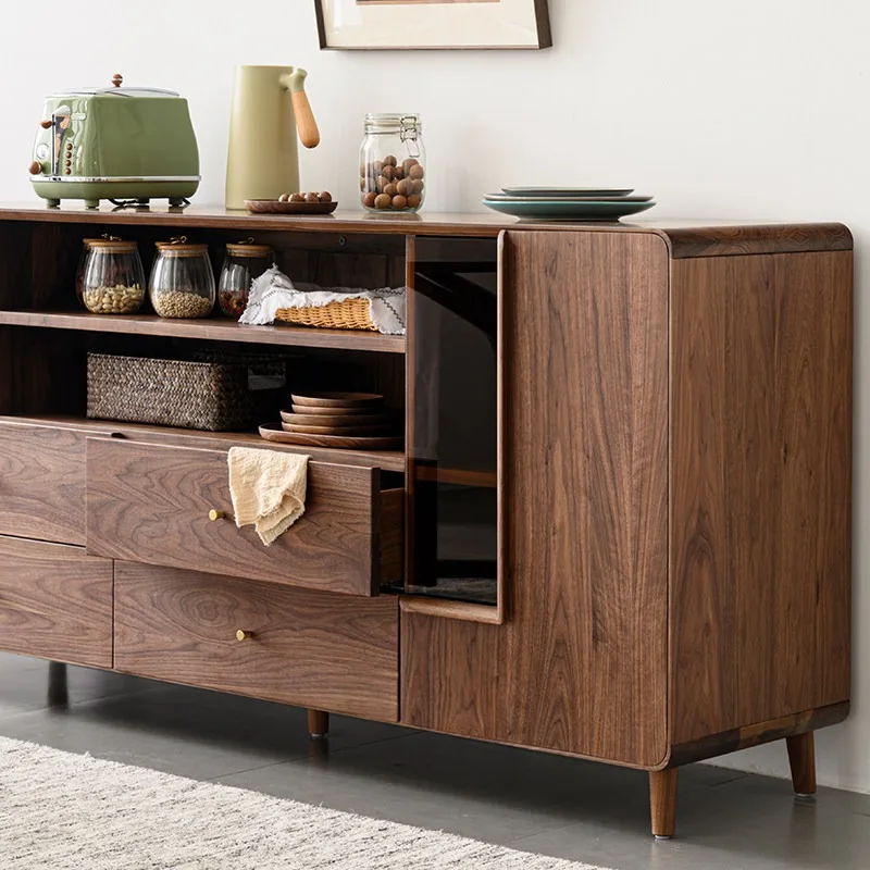 Simple modern storage high cabinet light luxury log wine cabinet