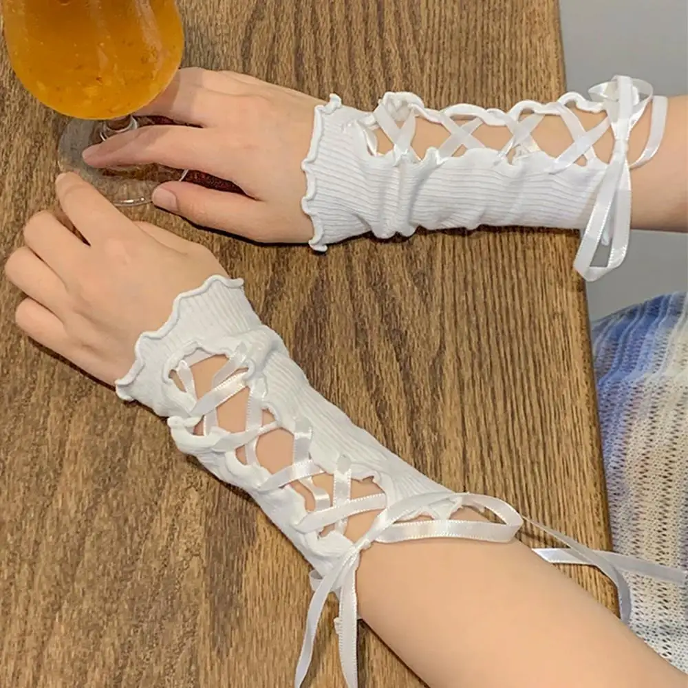 Women Lolita Jk Lace Fingerless Gloves Thin Summer Sunscreen Sleeve DIY Y2K Girl Strap Gloves Punk Gloves Clothing Accessories