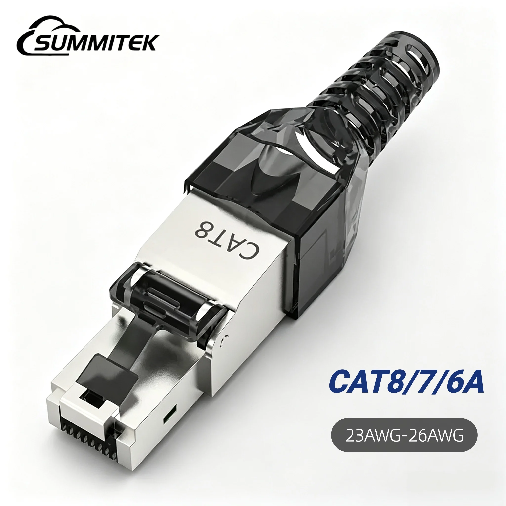 SUMMITEK Cat8 Cat7 Cat6a Connectors Tool-Free Zinc Alloy Shielded RJ45 Ethernet Termination Plugs for 23AWG SFTP Cables