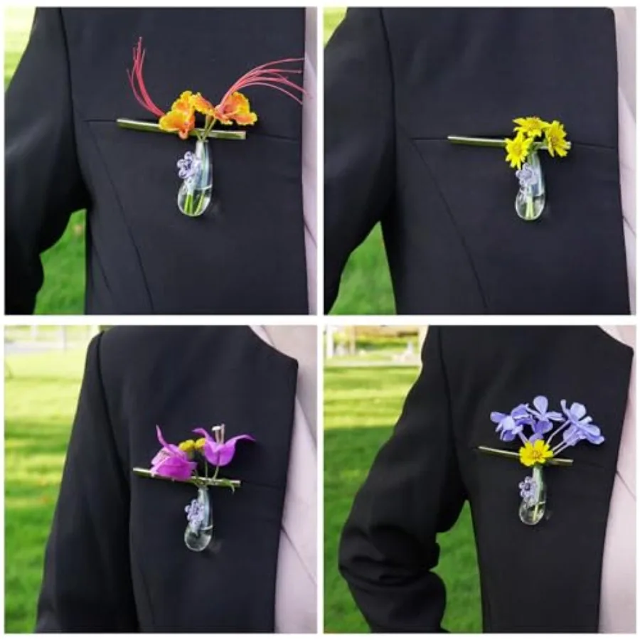 Mini Vase Glass Bottles Brooches, Lapel Pin On Back Decorative Small Bottles, DIY Miniature Flower Vase Brooch to Hold Tiny Blo