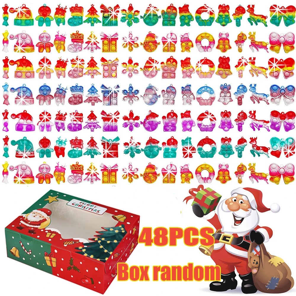 

Christmas 48PCS for Kids Mini Pop Fidget Keychain Bulk Bubble Relieve Stress Fidget Toys Stocking Stuffers Party Favors Xmas