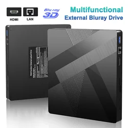 8-in-1 External Bluray Drive for Laptop PC USB3.0 Support 100G BD/CD/DVD RW Player Reader Optical Drive with HDMI/LAN Ports