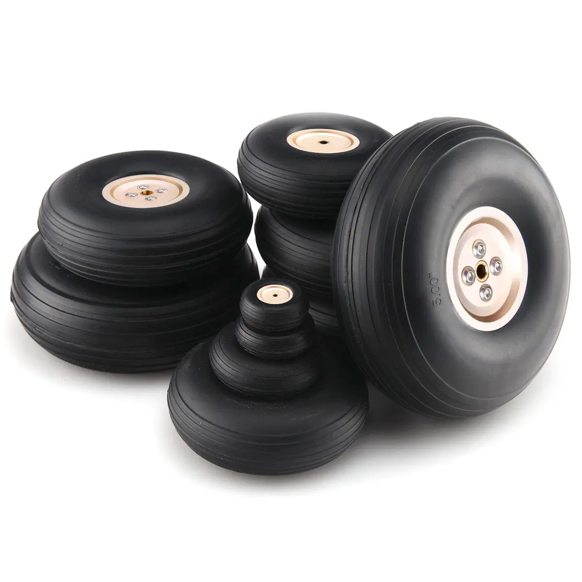 1 Pair 1/2/3/4/5/2.25/3.5/3.75 inch PU Wheels w/Golden Frosted Aluminum Hub for RC Tools Plane