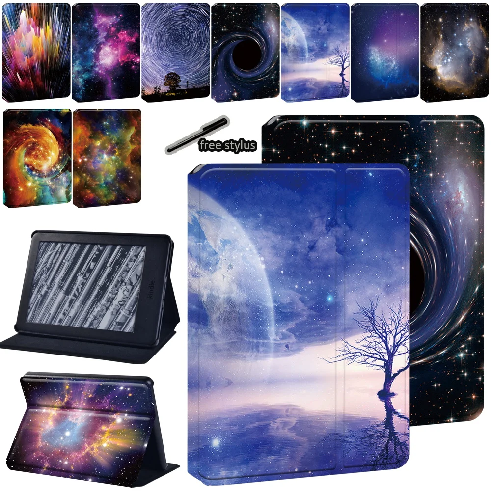 Tablet Case for Amazon Kindle 8th 2016/10th 2019/Paperwhite 1/2/3/4 Printing Pattern star space Series Protective Stand Cover