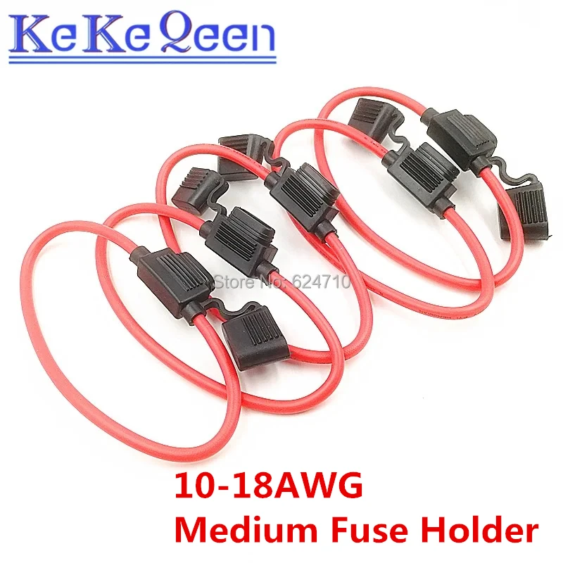 1pcs 10awg 12awg 14awg 16awg 18awg Medium Car Fuse Holder Water-resistant Waterproof Automotive With Cover Inline Auto