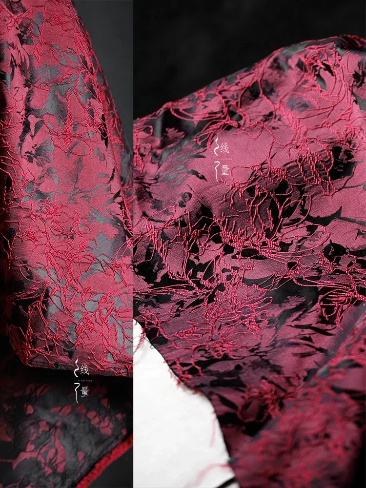 Red Jacquard Fabric Polyester Material for Diy Sewing Coat Dress Design Fashion Clothing Fabrics Wholesale By The Meter