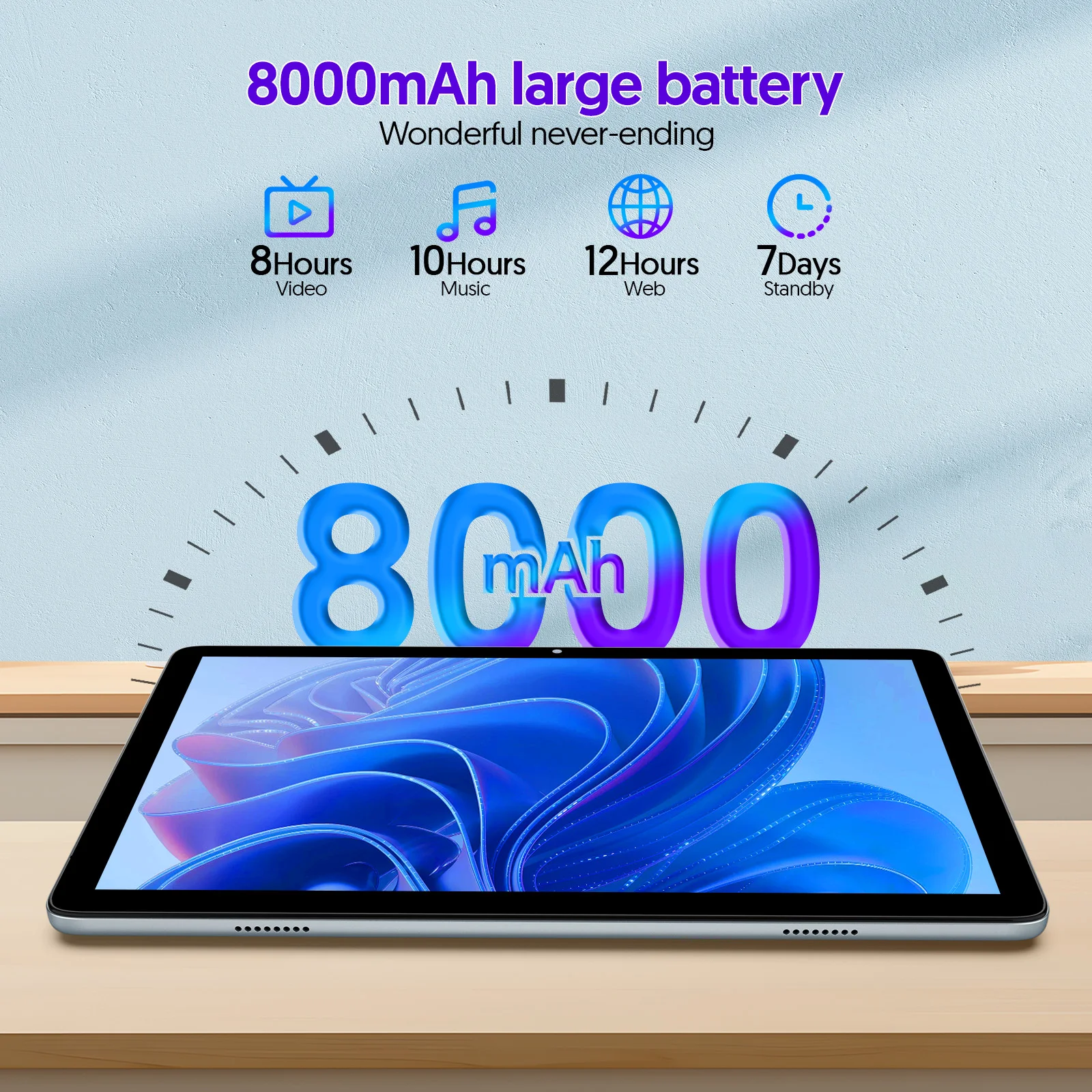 10-Zoll-Tablet-PC, Android 14-System, Octa-Core-Prozessor, 1280*800 HD-IPS-Bildschirm, 4 GB RAM, 128 GB interner Speicher, 8000 mAh