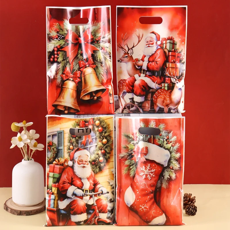10/20/50 Stück Weihnachtsgeschenktüten Weihnachtsmann Süßigkeiten Handtaschen Weihnachtsdekorationen für Zuhause 2025, Weihnachts-Navidad-Noel-Geschenkpaket