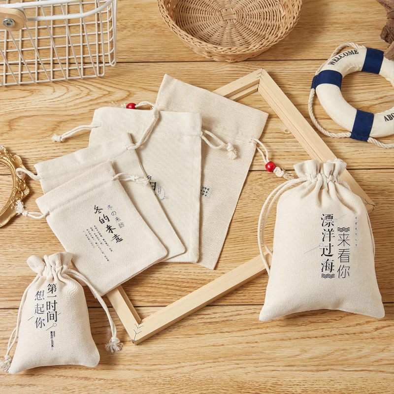 

4 Sizes Natural Canvas Drawstring Bag Linen Cotton Bags Wedding Favor Candy Gift Packaging Earring Jewelry Display Small Pouches