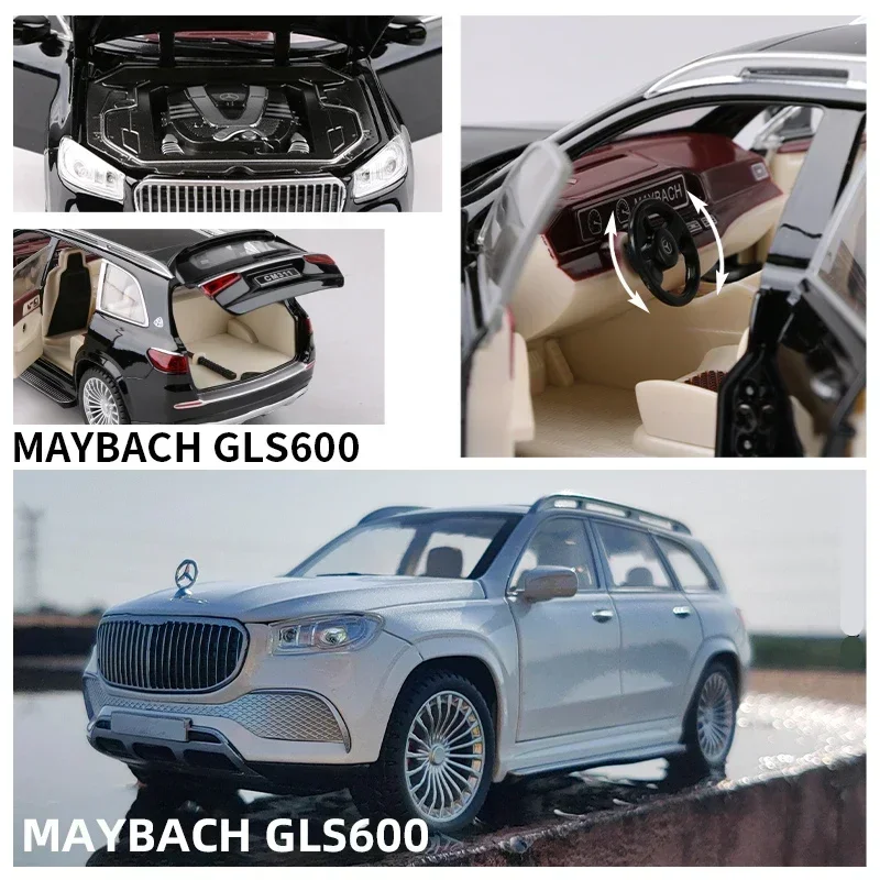 Maybach GLS Class GLS600 Alloy Car Model, Diecasts Metal Toy, Coleção de carros, Simulação de som e luz, 1:24