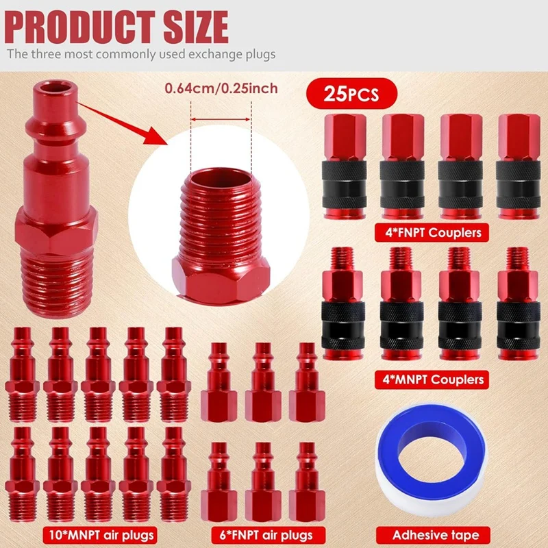 25Pcs Air Coupler And Air Plug Kit,1/4-Inch NPT Fittings,Air Fitting Set For Air Compressor,Air Hose Connect Fittings