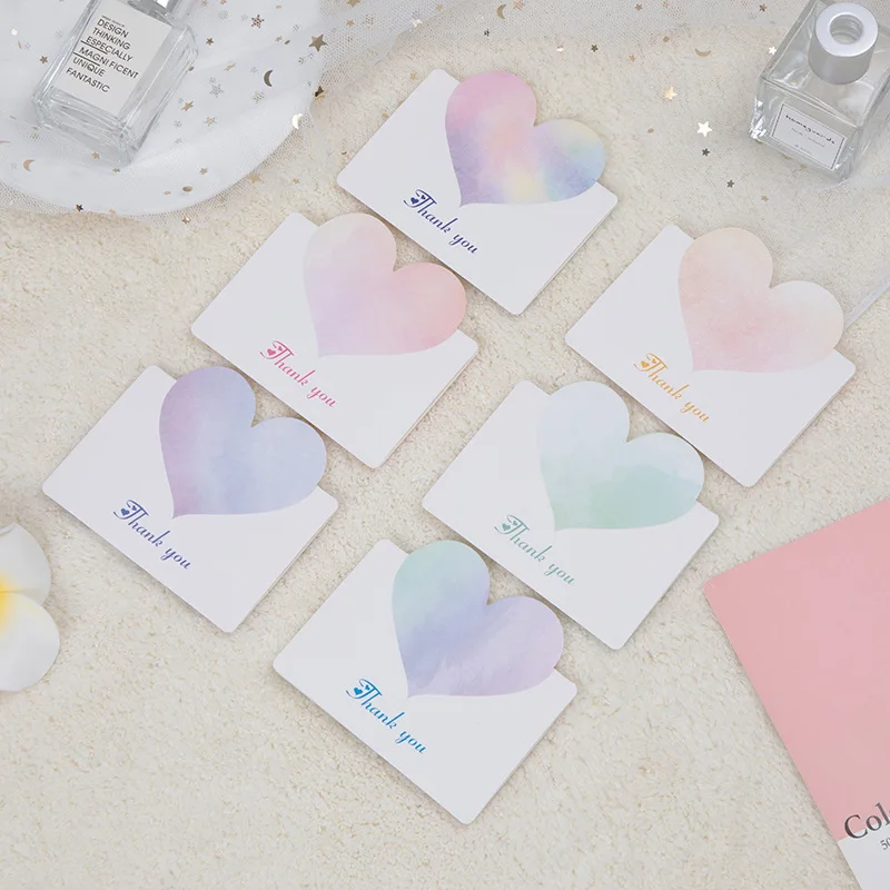 

10Pcs Watercolor Rainbow Heart Thank You Cards Perfect for Valentine's Day Cute Greeting Cards for Gift Favors